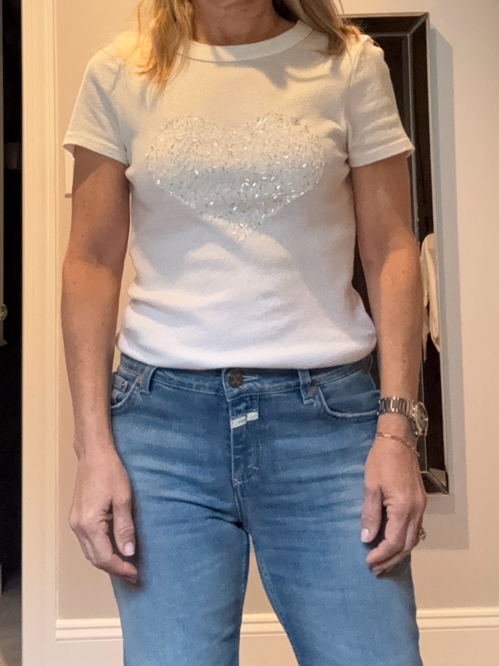 Michael Stars white Short Sleeve Top with beaded white heart